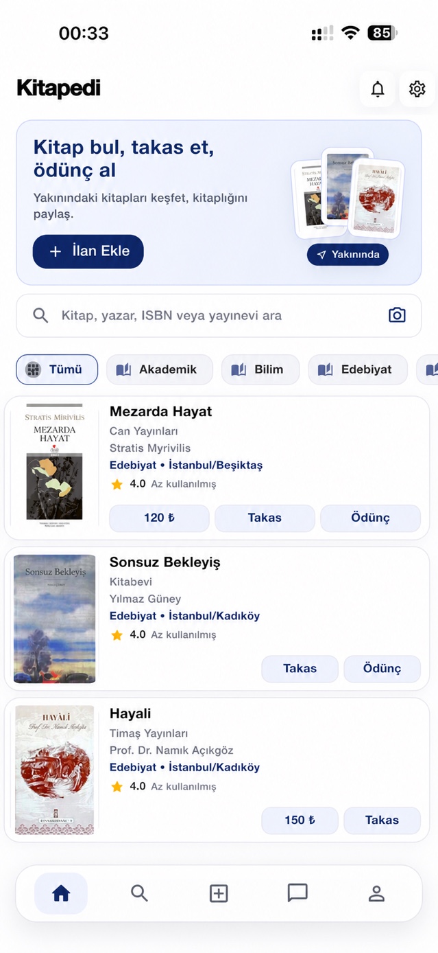 Kitapedi ana sayfasında kitap ilanları